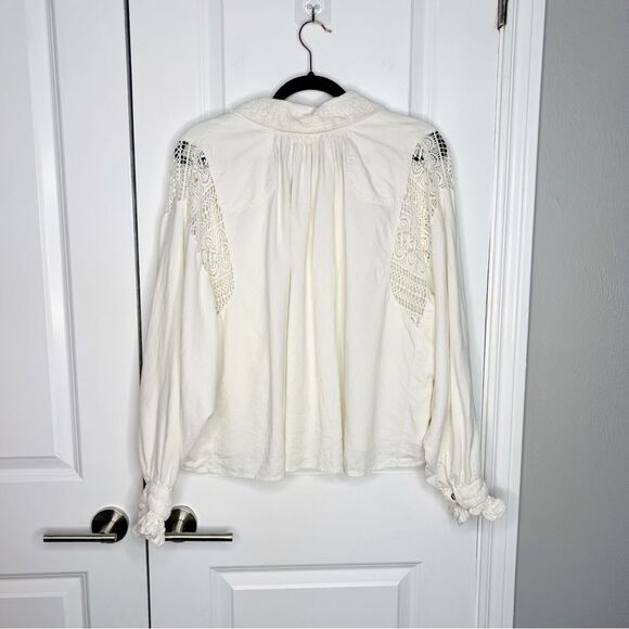 Free People Louisa shirt jacket cream Size XS Linen Blend Lace oversized - Picture 8 of 12